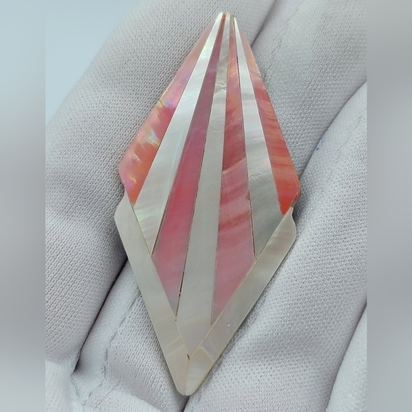 Vintage Pink White Seashell Diamond Shape Geometric Earrings #1218 - Picture 12 of 14